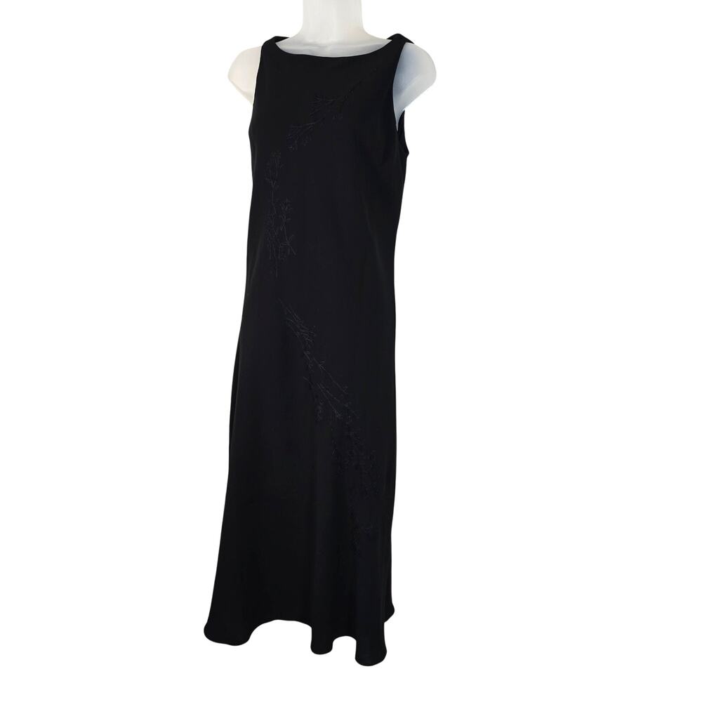 Jones New York Y2K Whimsigoth Maxi Dress 10 Black Embroidered Bead Fairy Grunge